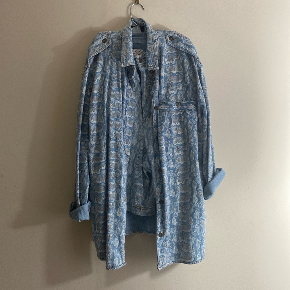 Vintage Palmer E Palmer Shorts and Top with Blue Camo and Snakeskin Pattern